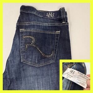Rock & Republic Kasandra Bootcut Jeans Women's 16L Dark Wash Rhinestone Bling